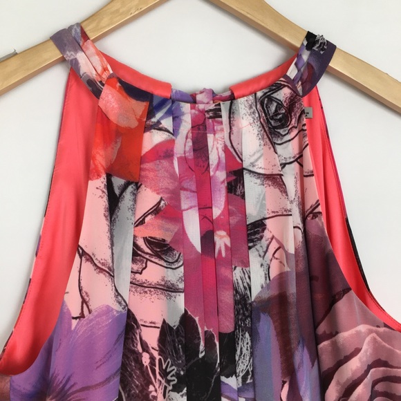 Eliza J Halter Maxi Dress Multicolor Floral Pink & Purple Feminine Sheer Flowy - Picture 5 of 16